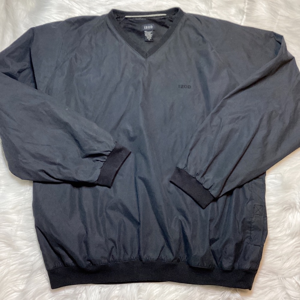 IZOD Men’s Black VNeck Long Sleeve Golf Windbreaker Pullover Jacket 🧥